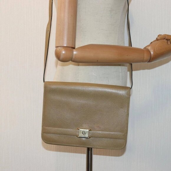 Christian Dior Shoulder Bag Leather Beige Auth